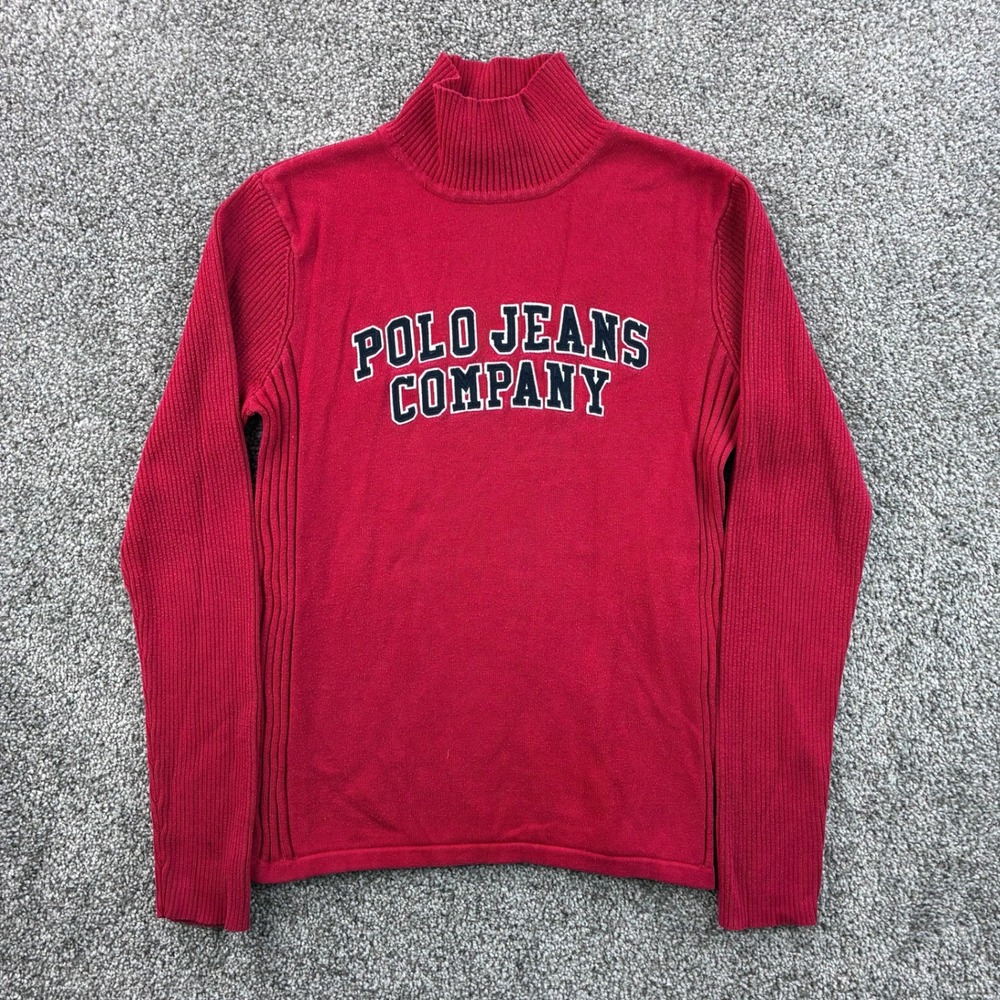 Vintage Polo Jeans Ralph Lauren Sweater Women's M Red Mock Neck Ribbed Baby